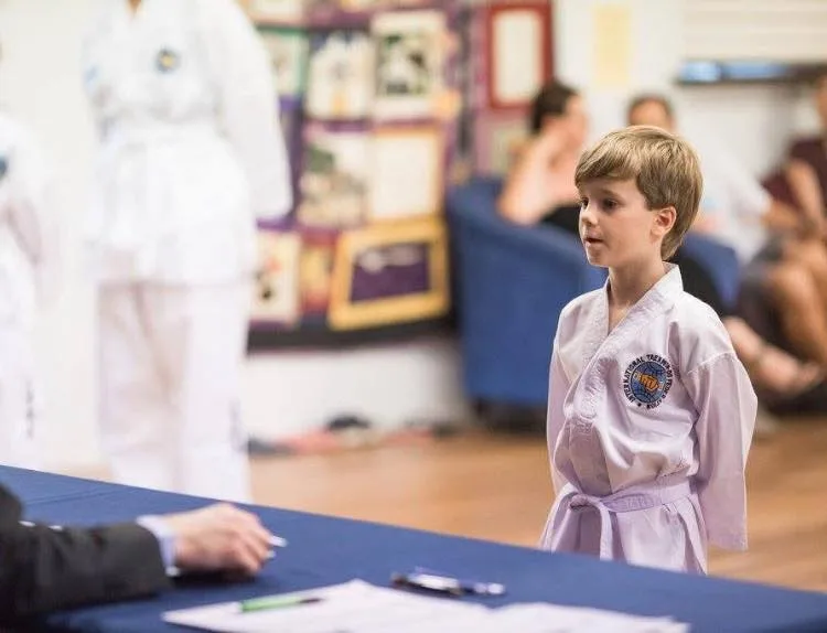 Strong Taekwon-Do students training in class